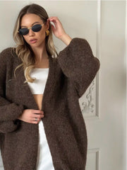 Women's Solid Color Mid-Length Knit Cardigan Top – Casual