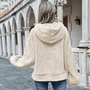 Women's Hooded Plush Loose Sweater | Solid Color Cozy Pullover