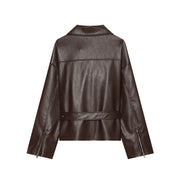 Women's Elegant Lace-Up Cropped Faux Leather Jacket | Outerwear