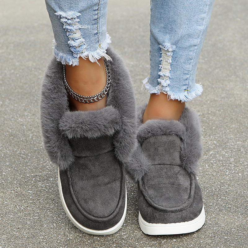 Women's Large Size Round Toe Cotton Shoes | Flat Casual Warm Flats