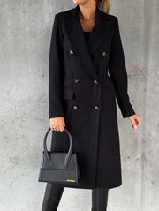 Women's Double Breasted Lapel Winter Coat | Slim Fit Long Jacket