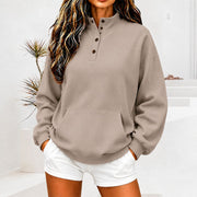 Women's Casual Half-High Neck Button-Up Sweatshirt | Loose Knit Pullover