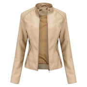 Women's Slim-Fit PU Leather Jacket | Stand Collar Urban Style