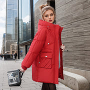 Women's Winter Hooded Coat | Thicken Straight Cotton Jacket with Pockets