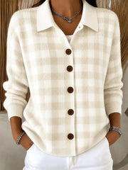 Cashmere Blend Cardigan | Women's Loose Plaid Lapel Sweater