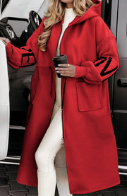 Women's Hooded Windbreaker Long Jacket | Knit-Sleeve Trench Coat with Pockets