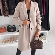 Women's Lapel Single-Breasted Wool Coat | Solid Color Winter Jacket