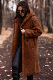 Women's Faux Fur Coat | Warm Hooded Long Teddy Jacket
