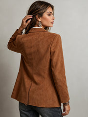 Women's Retro Faux Suede Blazer Jacket | Loose Fit Lapel Coat