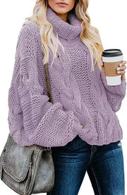 Women's Loose-Fitting Turtleneck Sweater | Long Sleeve Crochet Pullover