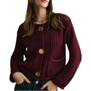 Women's Round Neck Chunky Knit Cardigan, All-Match Basic – Winter Casual