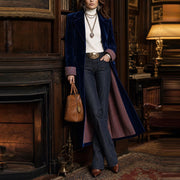 Women's Contrast Lace Velvet Long Coat | Outerwear