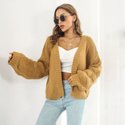 Women's Puff Sleeve Chunky Knit Cardigan | Front Cardigan
