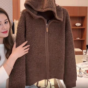 Hooded Lambswool Coat | Women's Thick Zip-Up Casual Winter Jacket