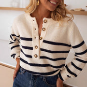 Women's Striped Button-Front Cardigan, Knit Pullover Top – Casual