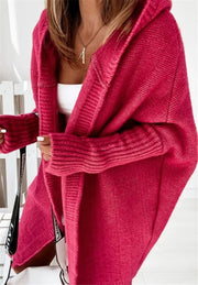 Women's Oversized Bat Sleeve Hooded Cardigan | Loose Knit Sweater