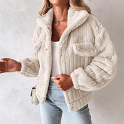 Women's Velvet Stripe Cardigan Coat | Lapel Short Winter Jacket