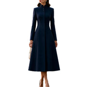 Women's French-Style Stand Collar Trench Coat | Belted A-Line Dress Coat