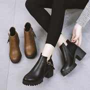 Women's Chunky Platform Booties | Rivet Detail Mid-Calf Boots
