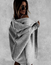 Women's Oversized Bat Sleeve Hooded Cardigan | Loose Knit Sweater