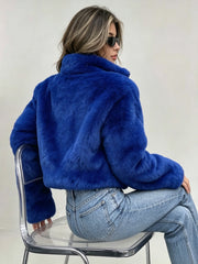 Women's Cropped Faux Fur Jacket | Stand Collar Zip-Up