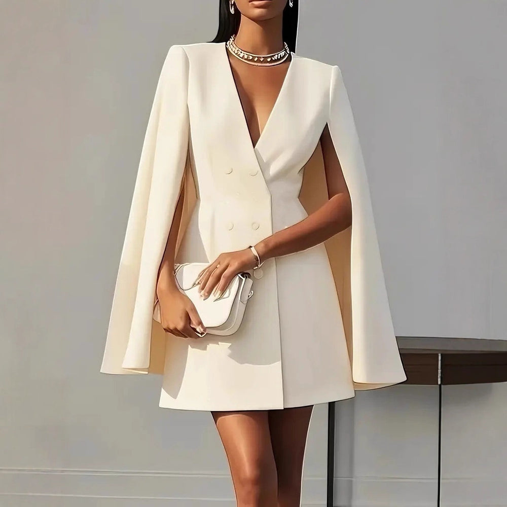 European And American  Cross-Border Autum Work Clothing Double-Breasted Shawl Cloak Pure Color Suit Dress Women's Clothing