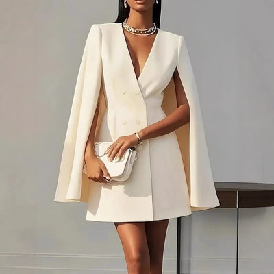 European And American  Cross-Border Autum Work Clothing Double-Breasted Shawl Cloak Pure Color Suit Dress Women's Clothing