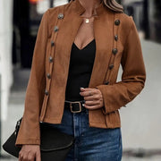 Women's Double-Breasted Suede Jacket | Long Sleeve Outerwear