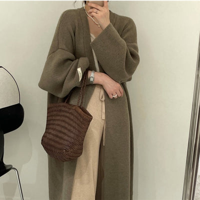 Loose Contrast Stitch Cardigan | Women's Long Sleeve Knit Top