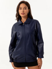 Women's Oversize Faux Leather Jacket | Loose Lapel Coat