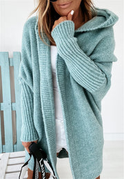 Women's Oversized Bat Sleeve Hooded Cardigan | Loose Knit Sweater