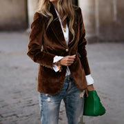 Women's Velvet Lapel Suit Jacket | Slim Single-Breasted Business Blazer