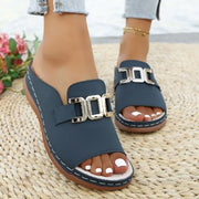 Women's Platform Peep-Toe Wedge Sandals | Chain Detail Slides