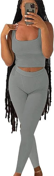 Women's Yoga Two-Piece Suit – Sleeveless Vest & Cropped Pants Set