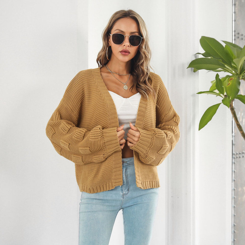 Women's Puff Sleeve Chunky Knit Cardigan | Front Cardigan