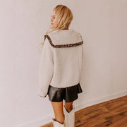 Women's Leopard Print Coat | Plush Long Sleeve Jacket