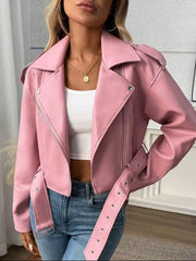 Women's Vintage Lapel Slim-Fit PU Leather Biker Jacket | Outerwear