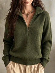 High Neck Half-Zip Sweater | Women's Casual Long Sleeve Knit Top