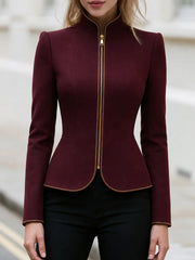 Women's Stand Collar Zip-Up Short Jacket | Elegant Slim-Fit Trim Workwear