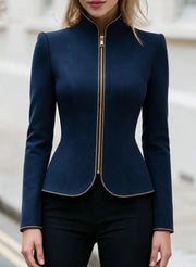 Women's Stand Collar Zip-Up Short Jacket | Elegant Slim-Fit Trim Workwear