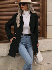 Women's Elegant Single-Breasted Woolen Coat | Mid-Length Lapel Jacket