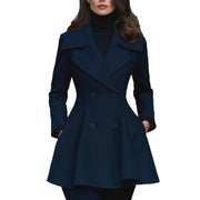 Women's Double-Breasted Lapel Coat | Solid Color Winter Outerwear