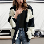 Women's Loose V-Neck Knit Cardigan, Striped – Casual