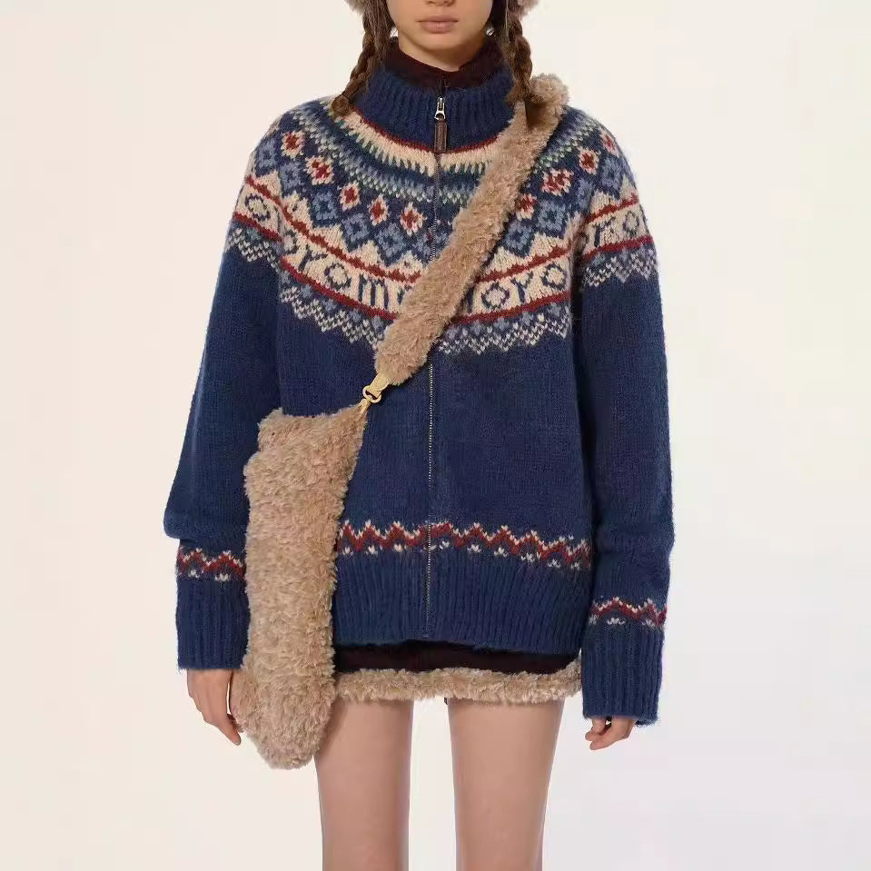 Women's Turtleneck Knit Cardigan, Thick Vintage Sweater Coat – Autumn Casual