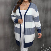 Women's Color Blocking Patchwork Striped Knit Cardigan – Casual