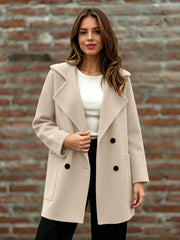 Women's Double-Breasted Wool Coat | Long Sleeve Outerwear