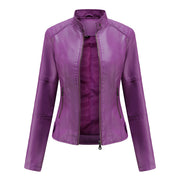 Women's Slim-Fit PU Leather Jacket | Stand Collar Urban Style