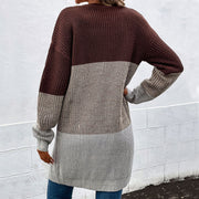 Women's Contrast Color Long Cardigan Sweater, Long Sleeve – Autumn/Winter Casual