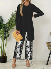 Women's 3-Piece Leaf Print Lounge Set | Cardigan, Tank Top & Wide-Leg Pants