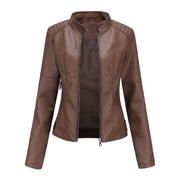 Women's Slim-Fit PU Leather Jacket | Stand Collar Urban Style